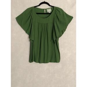 Maeve Gathered Front Top Women's Small Cape Sleeve Green
